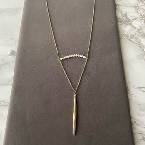 Long Silver Y Shaped Necklace w/ Beads and Charm Details